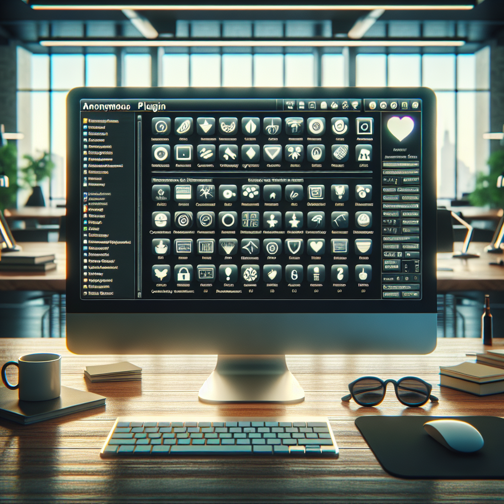 A computer screen showing the WordPress Plugins Directory with various office items on the desk and a modern workspace in the background.