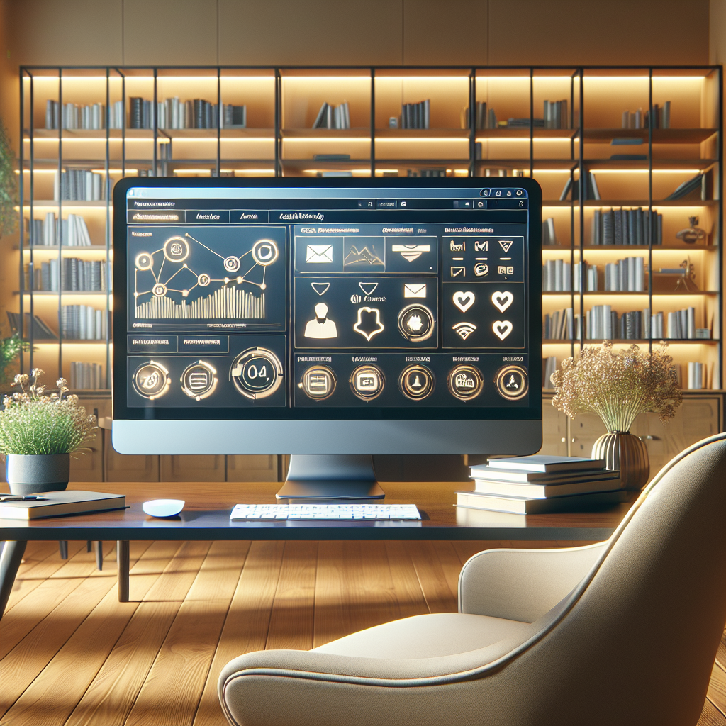A professional workspace with a laptop displaying an email marketing dashboard, representing autoresponder plugins in digital marketing.