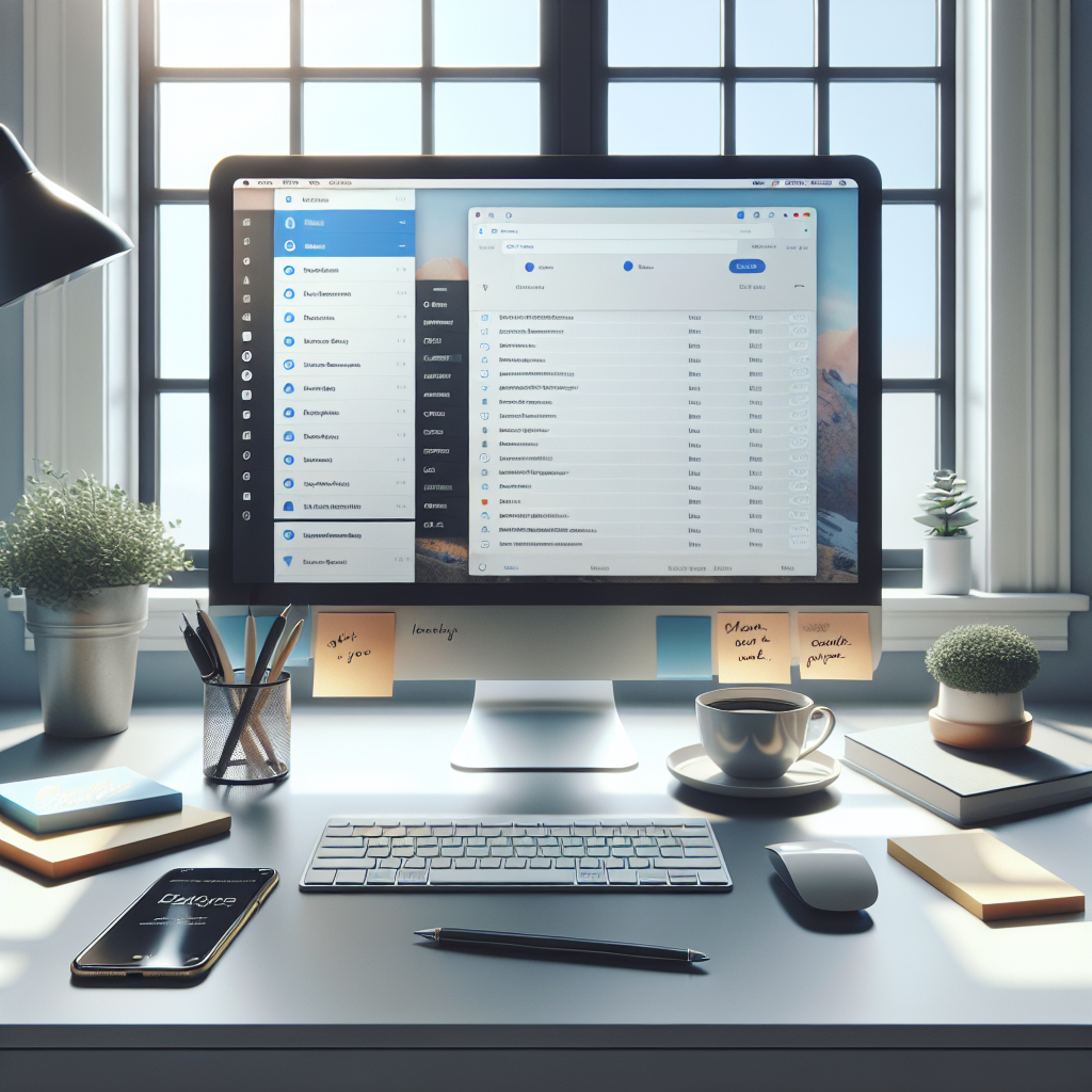 Modern workspace featuring a computer with autoresponder plugins on screen, showcasing email marketing tools.