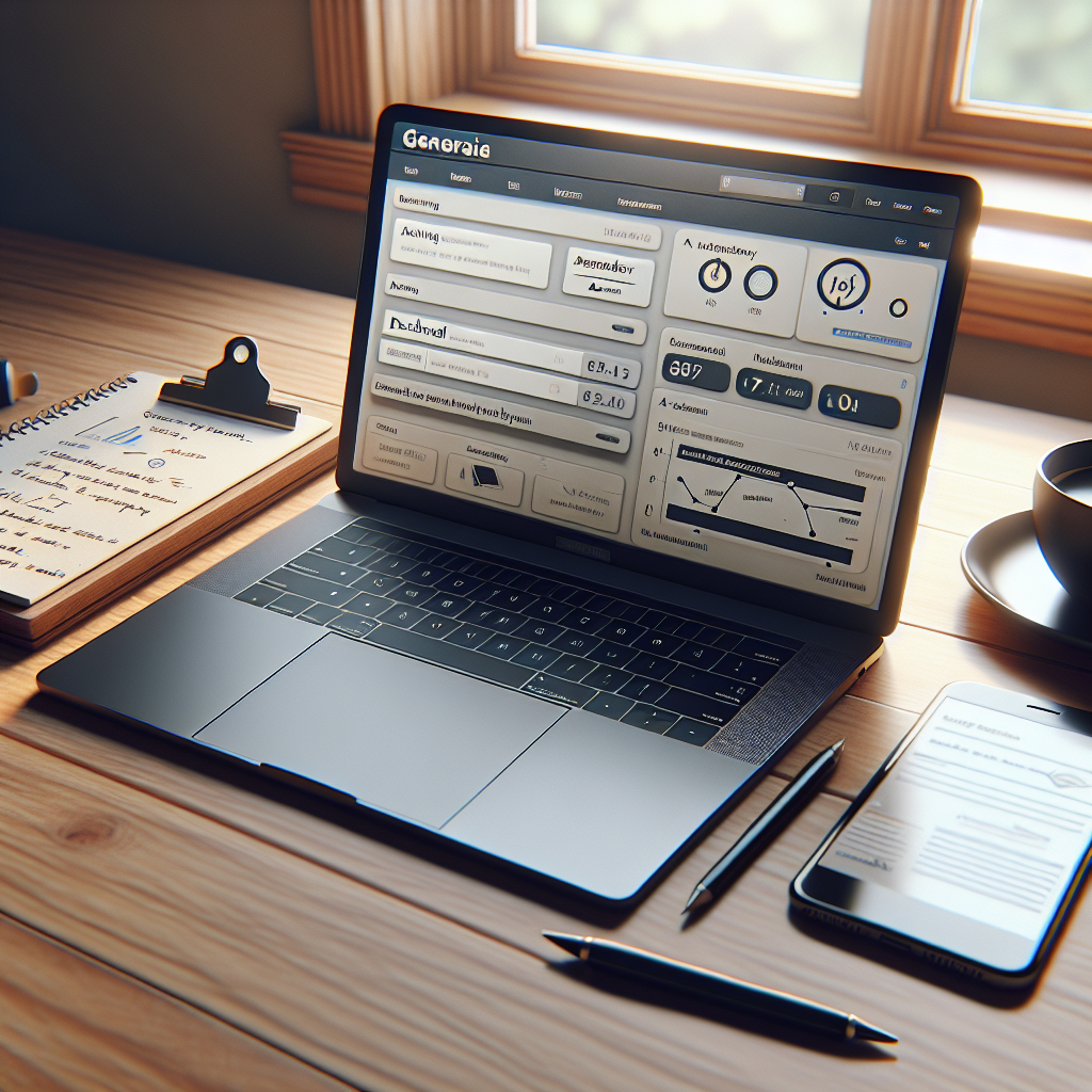 A realistic image of a laptop on a wooden desk showing a WordPress dashboard with an autoresponder plugin.