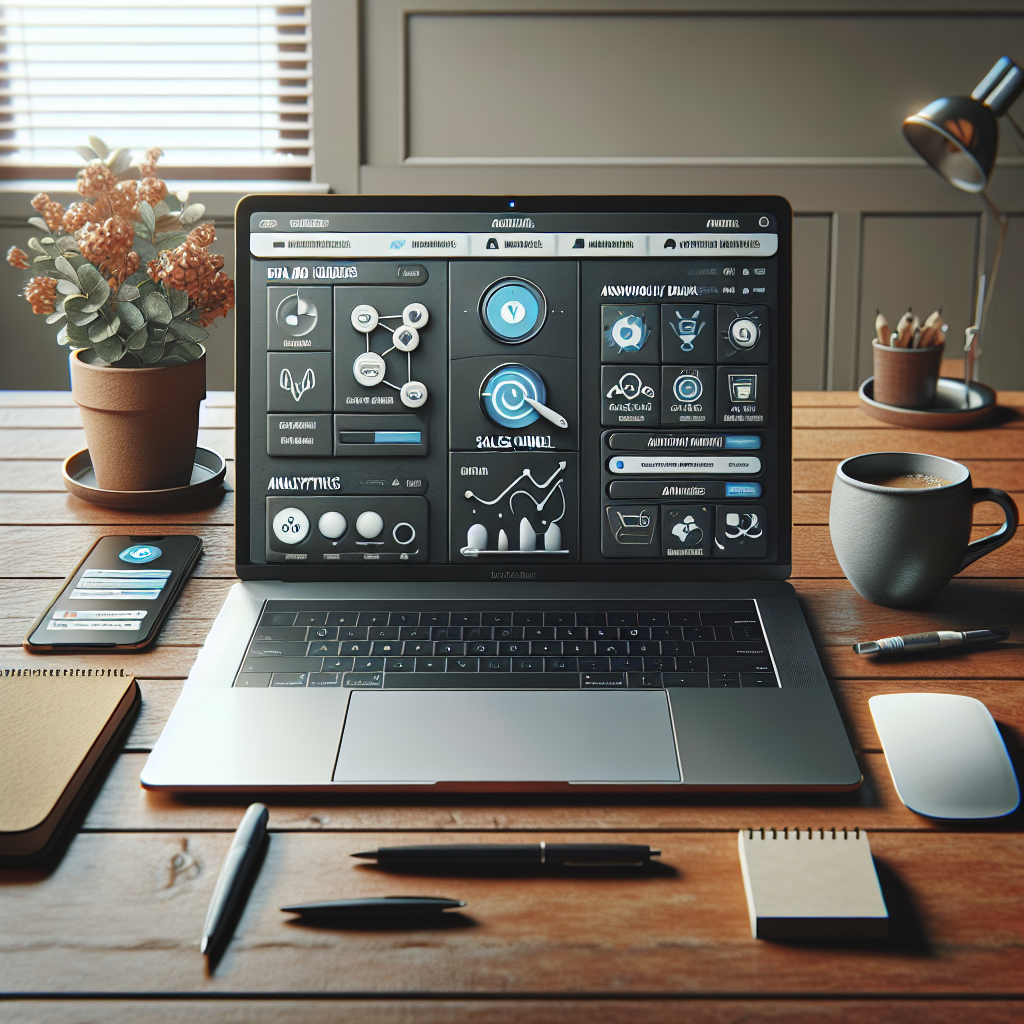A realistic digital workspace showing tools for sales funnel plugins.