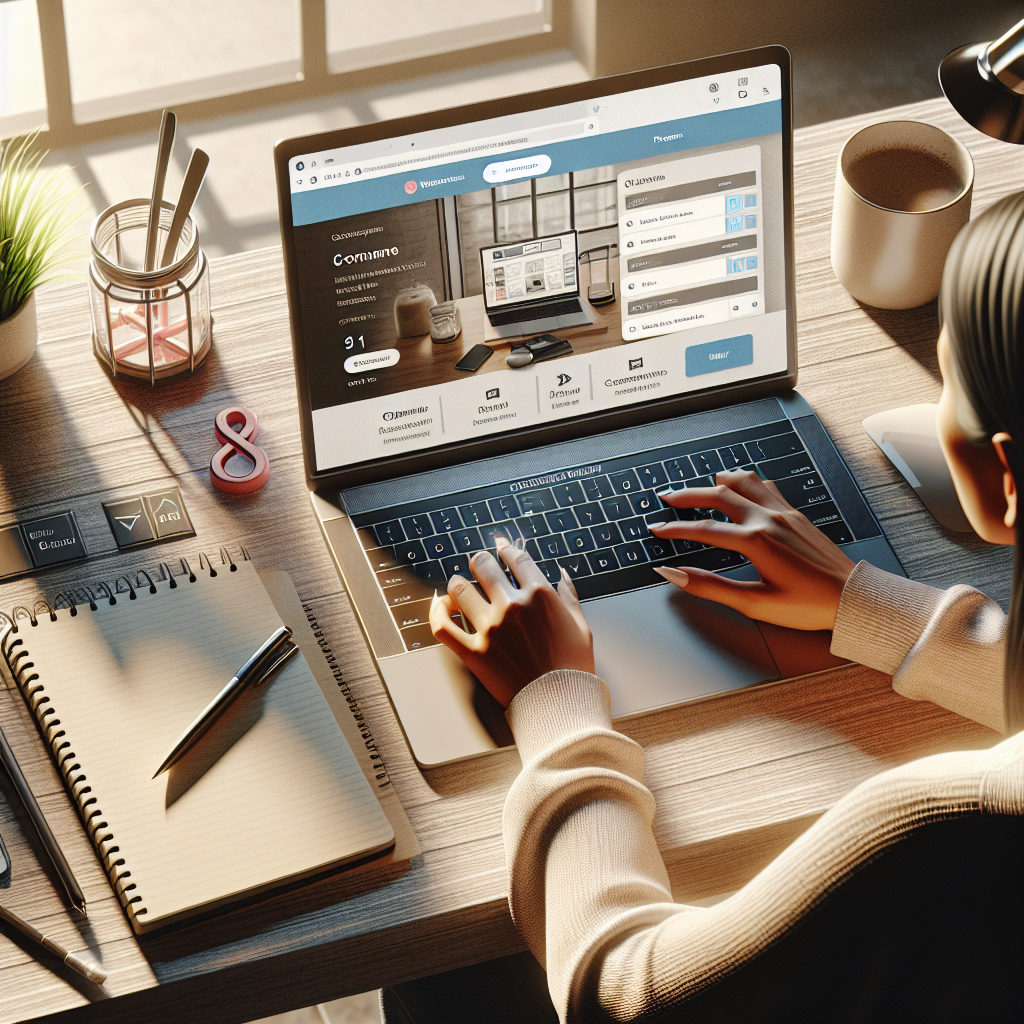 Person using a DIY website builder on a laptop in a modern workspace.