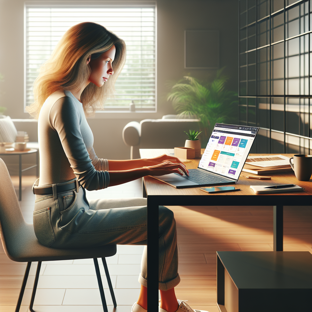 Person working on a DIY website builder on a laptop in a modern home office.