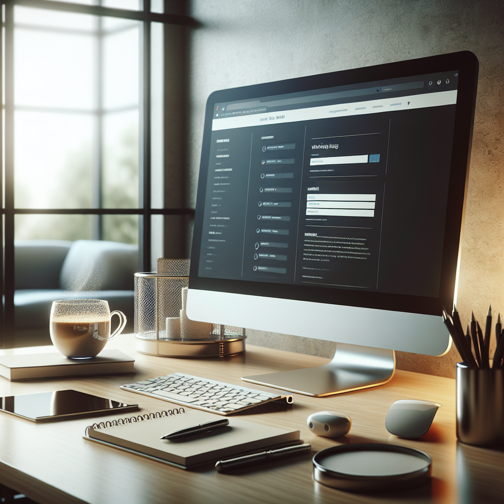 A realistic image of a modern workspace with a computer displaying a website hosting service page.