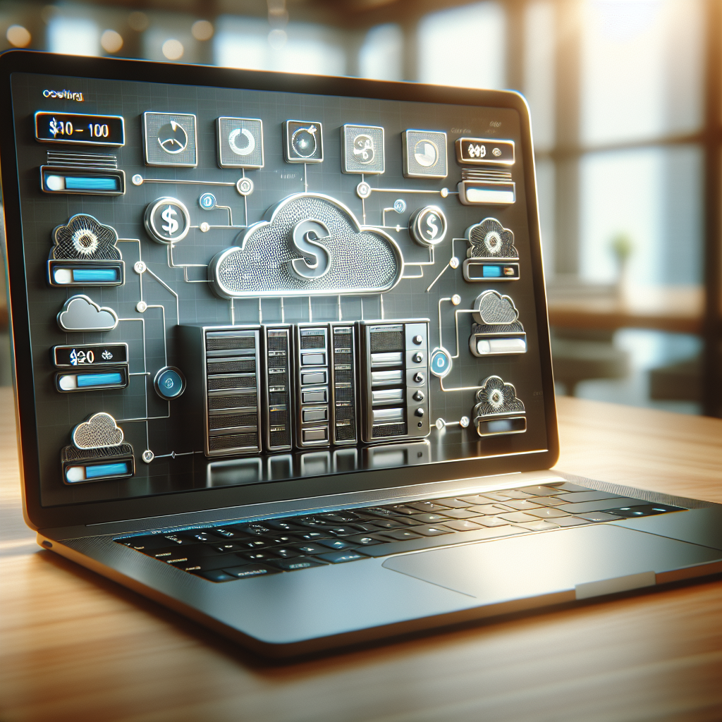An image depicting various web hosting cost elements on a sleek laptop screen.