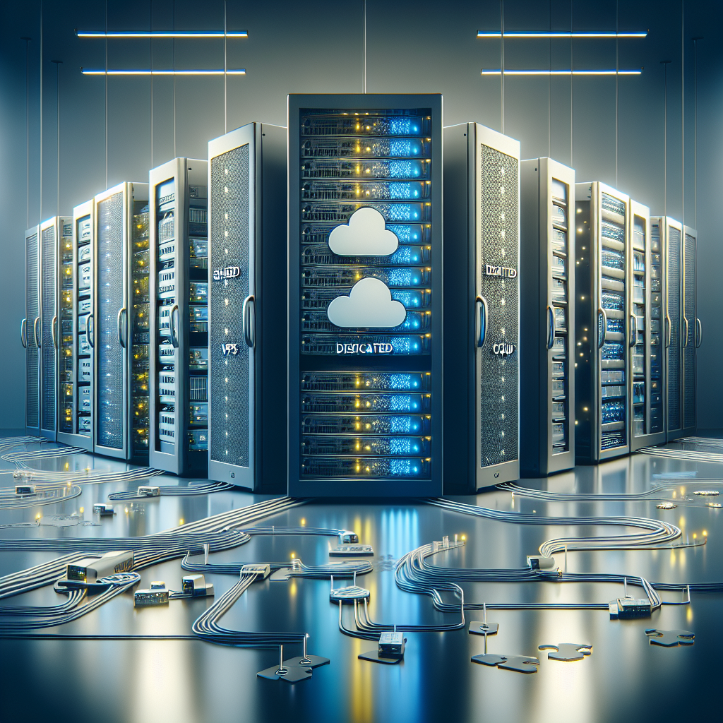 An image illustrating different types of website hosting with servers and cloud icons.