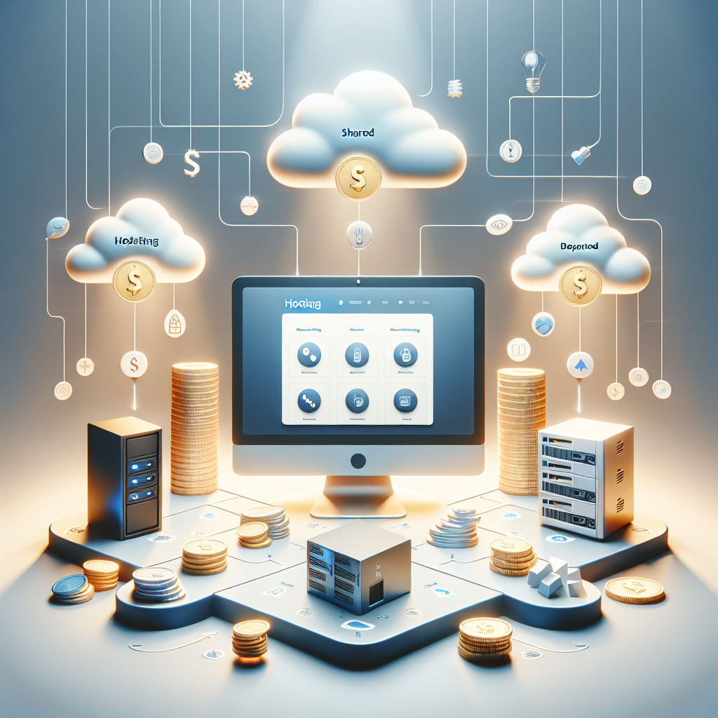 Realistic image illustrating different types of website hosting options.