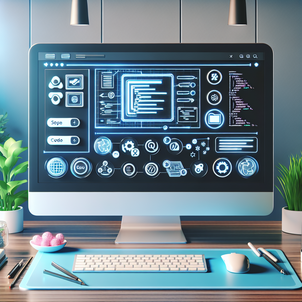 Various website creation tools displayed on a computer screen in a modern office setting.