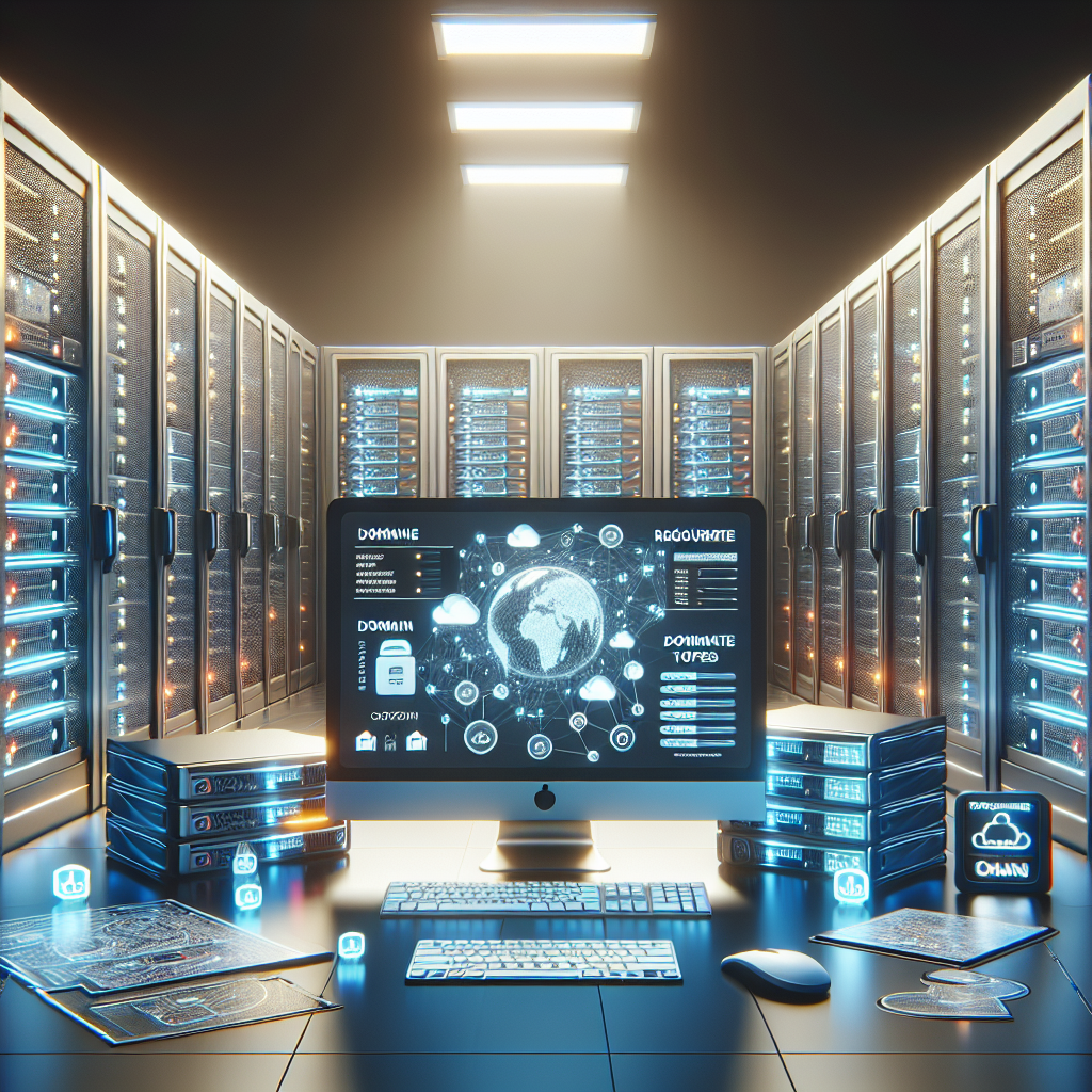 Illustration of website hosting costs with servers and icons for domain registration, SSL certificate, and additional features.