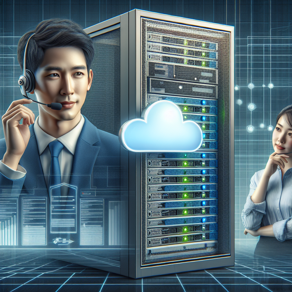 Image depicting various website hosting options with a server rack, cloud icon, support representative, and business owner in an office.