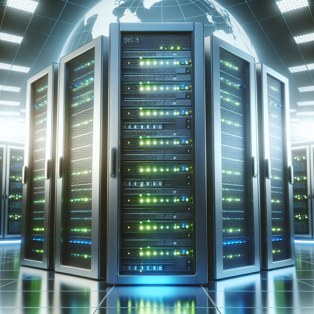 A modern server room with rows of servers and blinking LED lights.