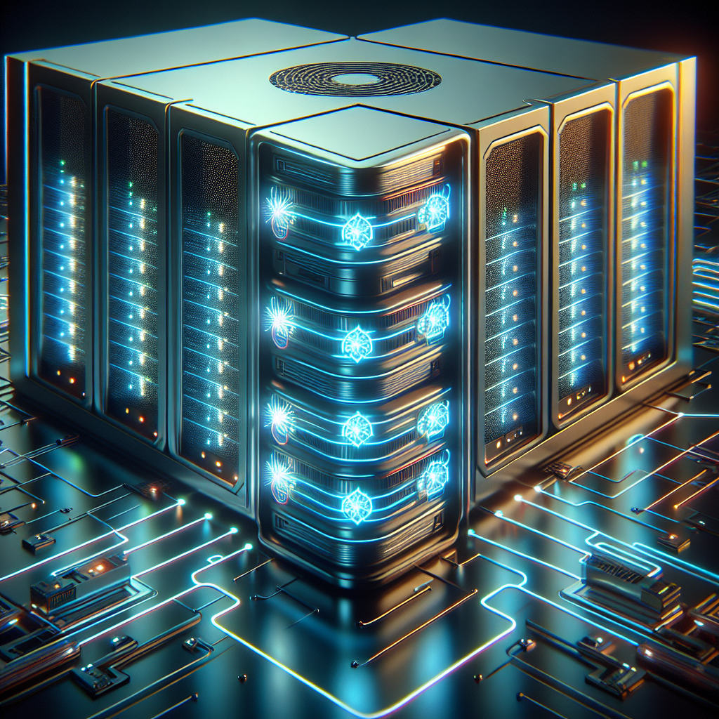 Realistic depiction of virtual server hosting with interconnected digital servers.