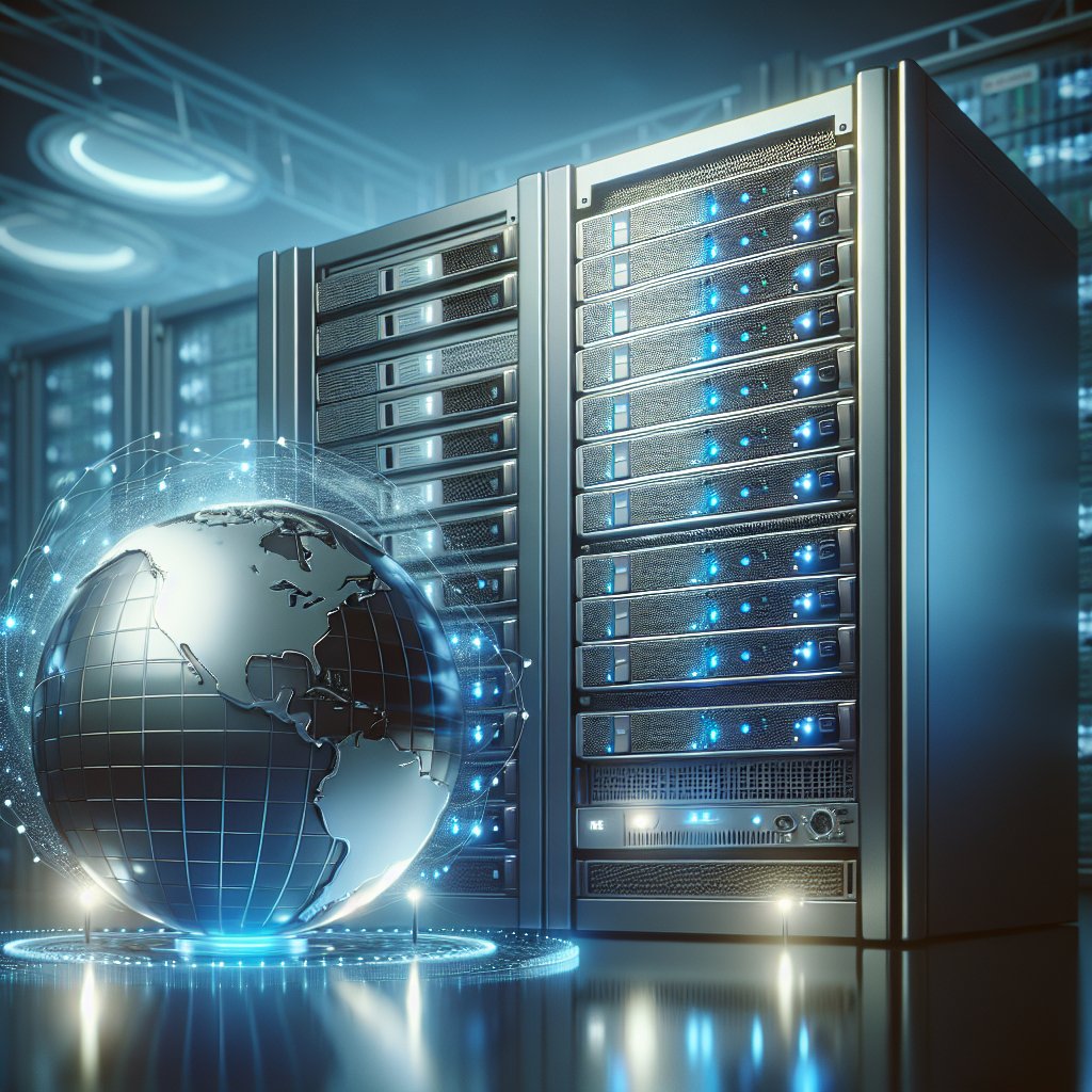 Realistic depiction of a computer server in a data center, representing web hosting basics.