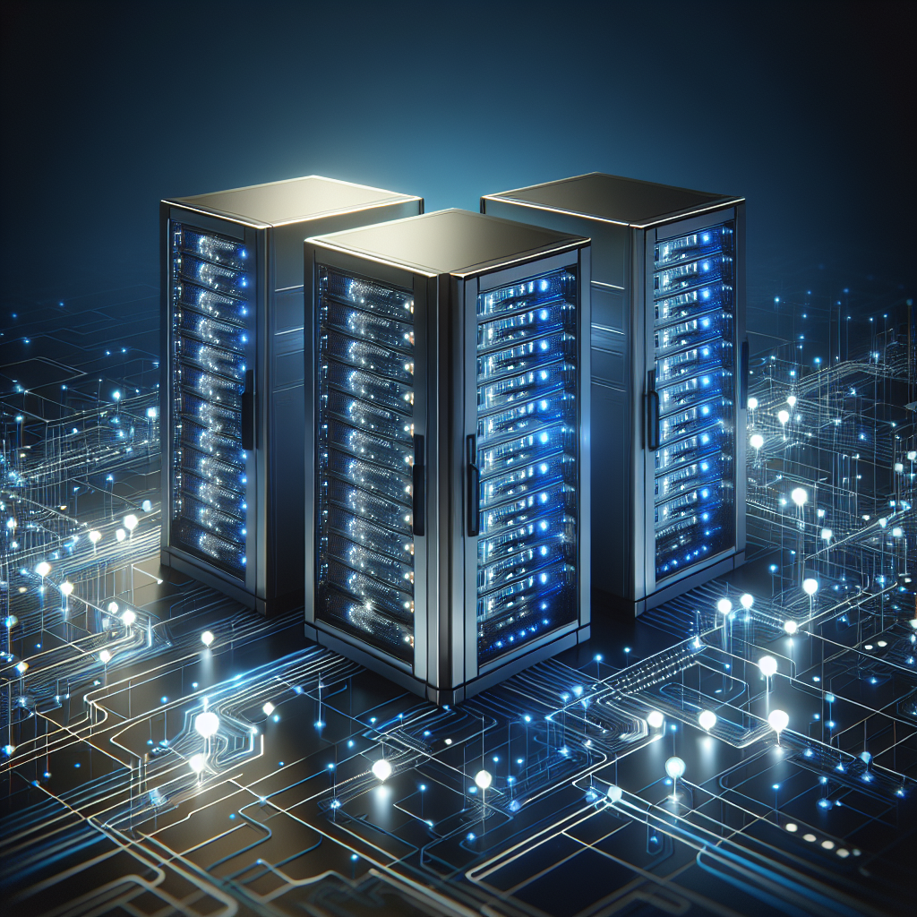 A realistic depiction of interconnected server racks representing web hosting costs.