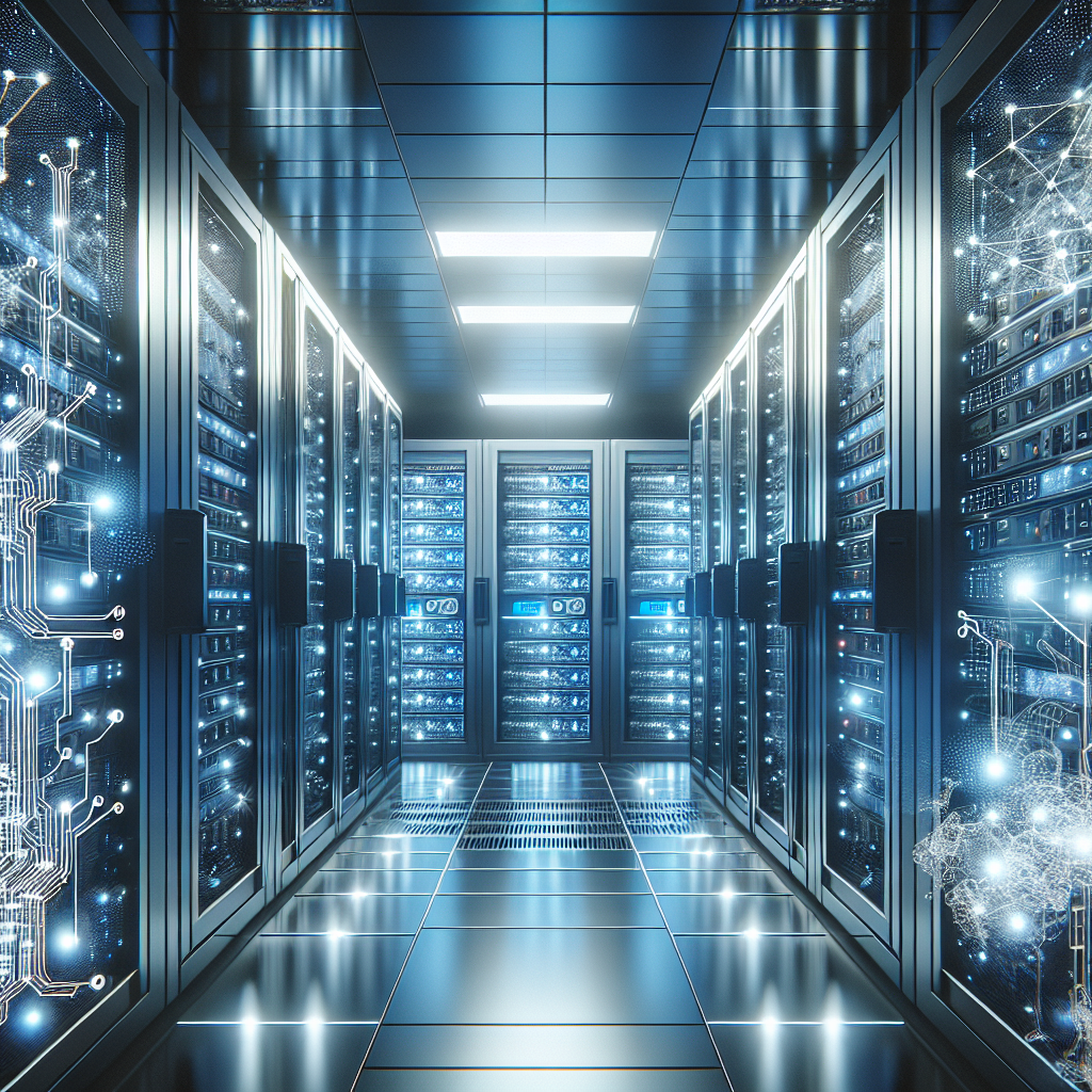 A futuristic data center representing digital business website hosting.