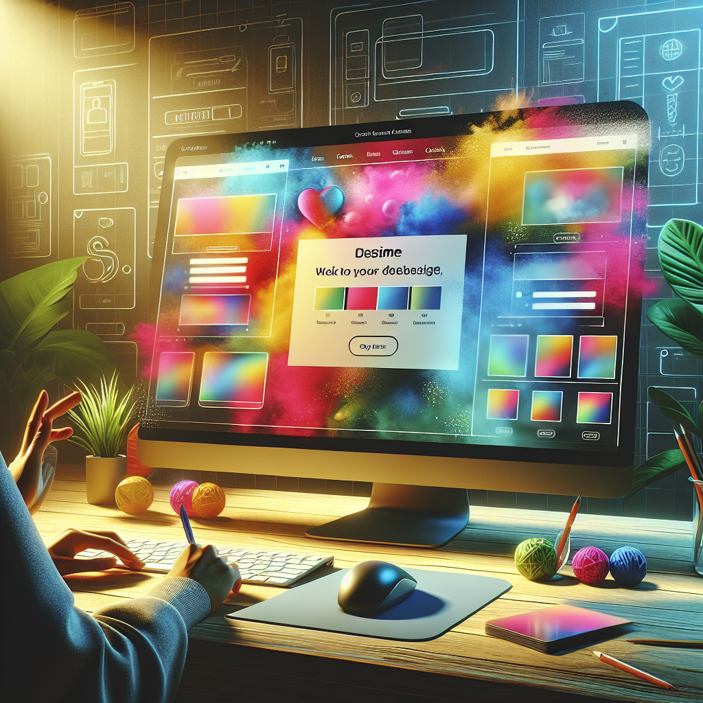 Modern website building tools shown on a digital screen in a workspace.