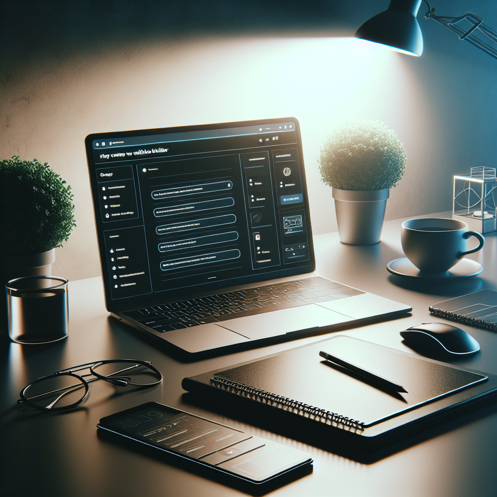 A workspace with a laptop open to a website builder interface, highlighting affordable website creation.