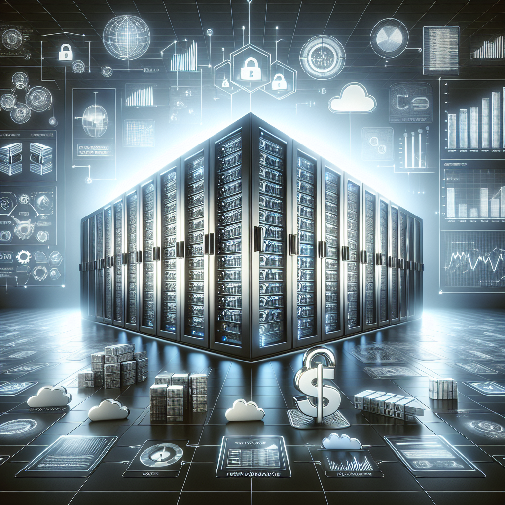 Illustration of web hosting costs with servers and cost-related icons.