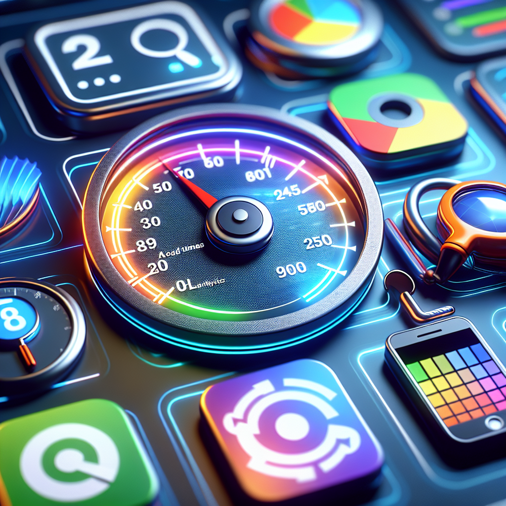 Visual representation of website optimization tools as icons against a digital dashboard.