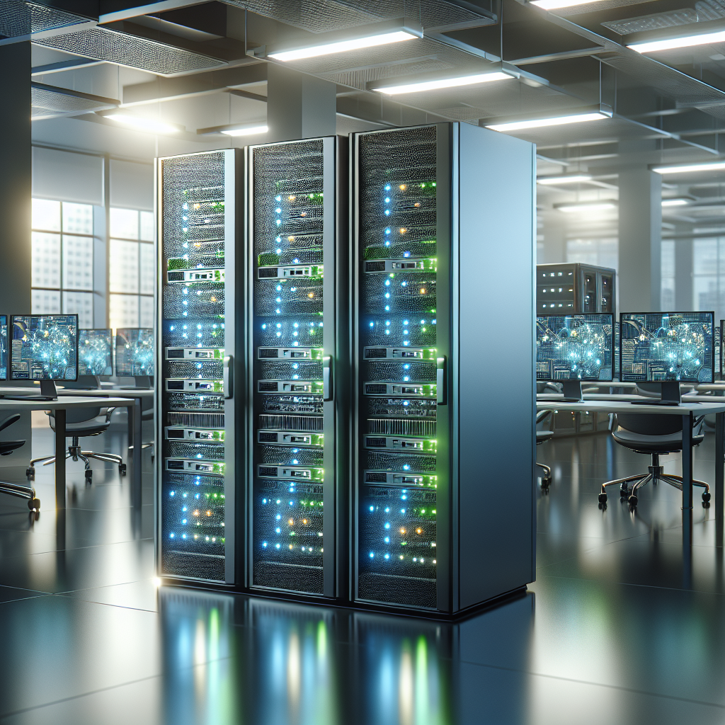 Modern server setup in office, representing affordable web hosting.