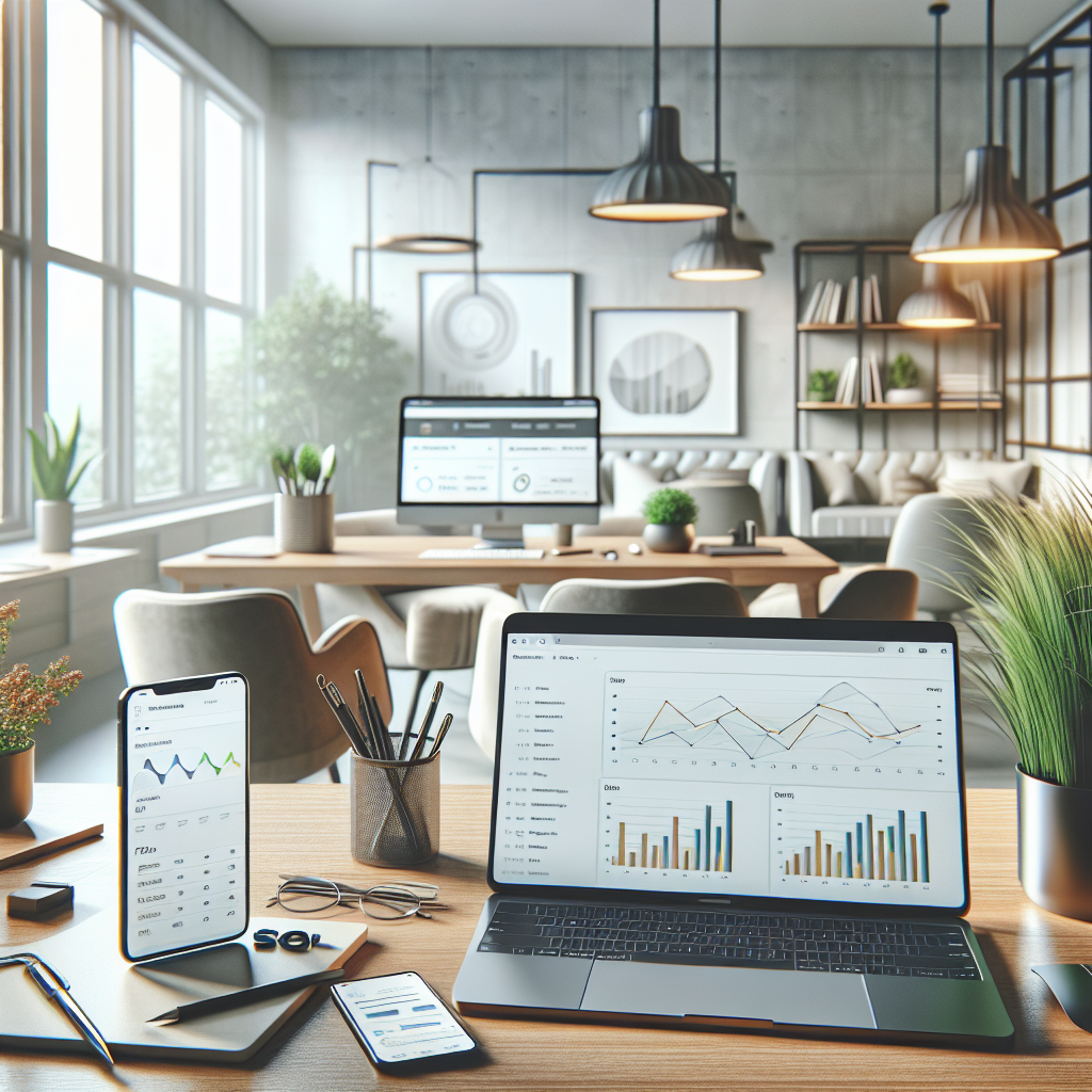 A digital workspace showcasing website optimization tools on various devices.