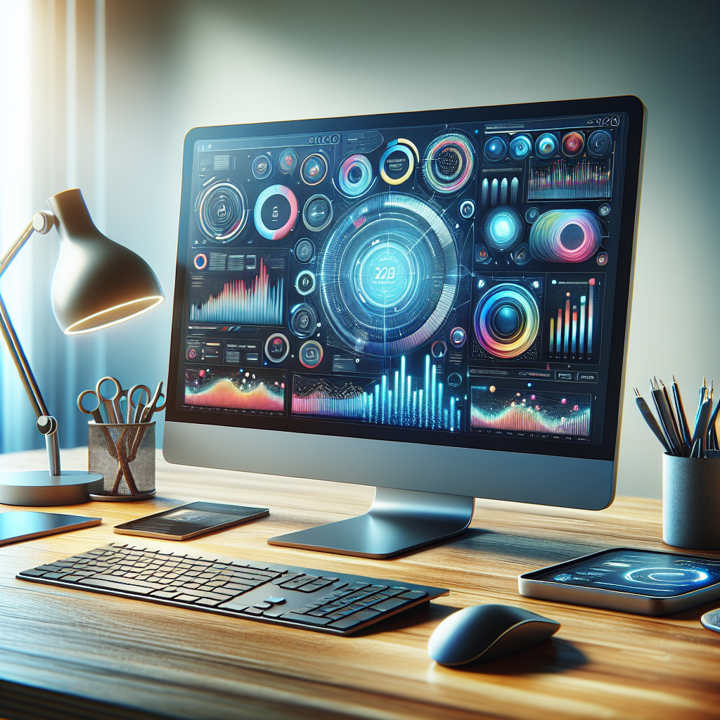 Digital workspace featuring website optimization tools on a computer screen with tech gadgets.