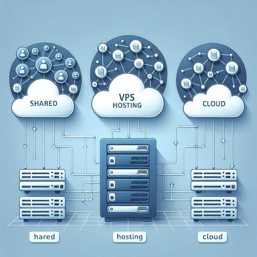 A visual representation of low-cost web hosting options, featuring icons for Shared Hosting, VPS Hosting, and Cloud Hosting.