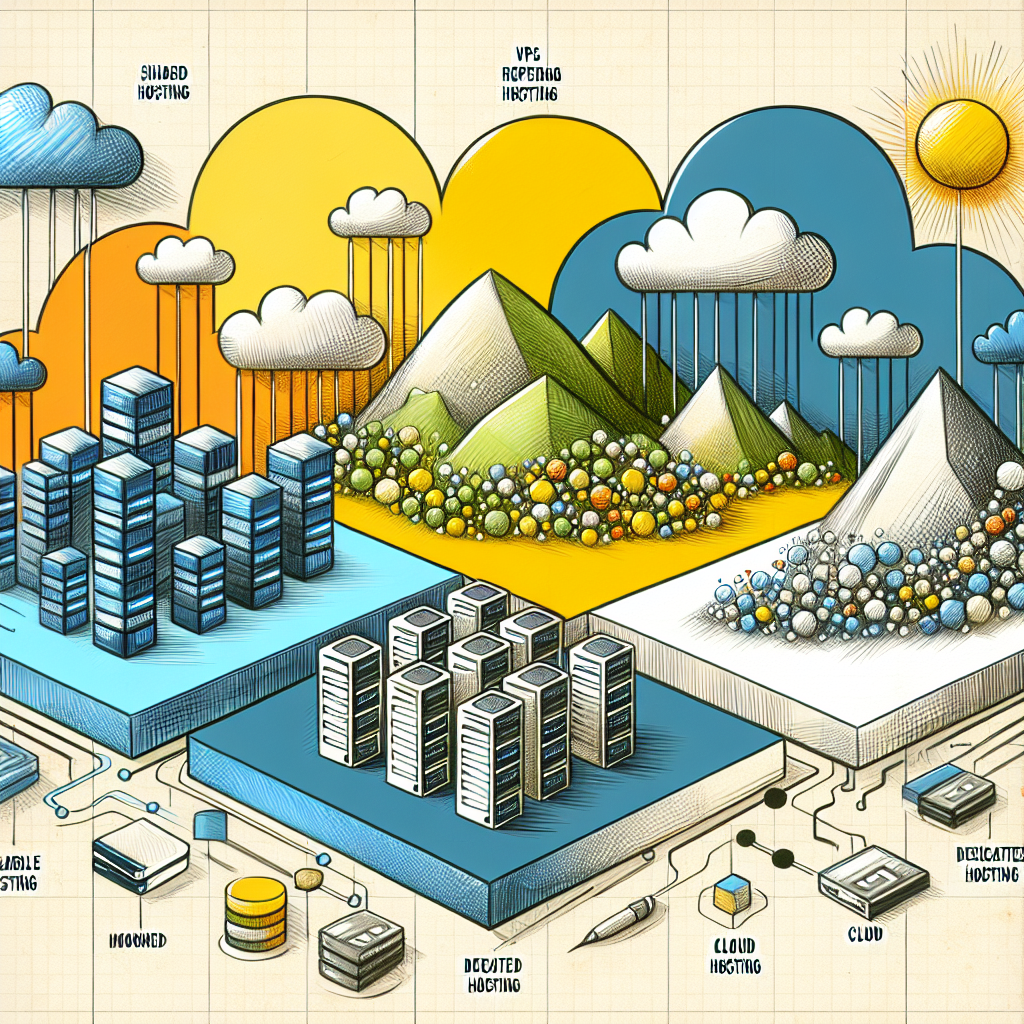 A digital illustration of different types of affordable website hosting services.