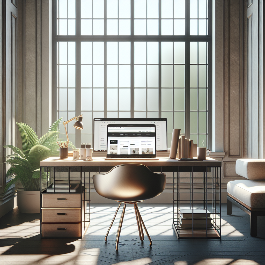 Modern office setup with a laptop, documents, and a cup of coffee, symbolizing cheap website hosting.