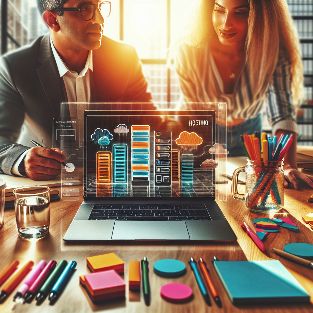 A modern office setting highlighting affordable website hosting concept with a laptop, stationary, and bright ambiance.