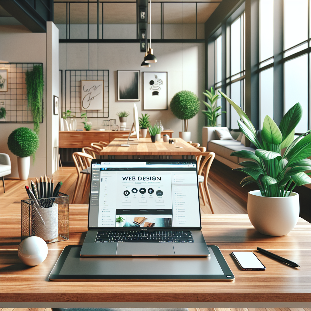 An elegant workspace for website design with modern tools and natural light.