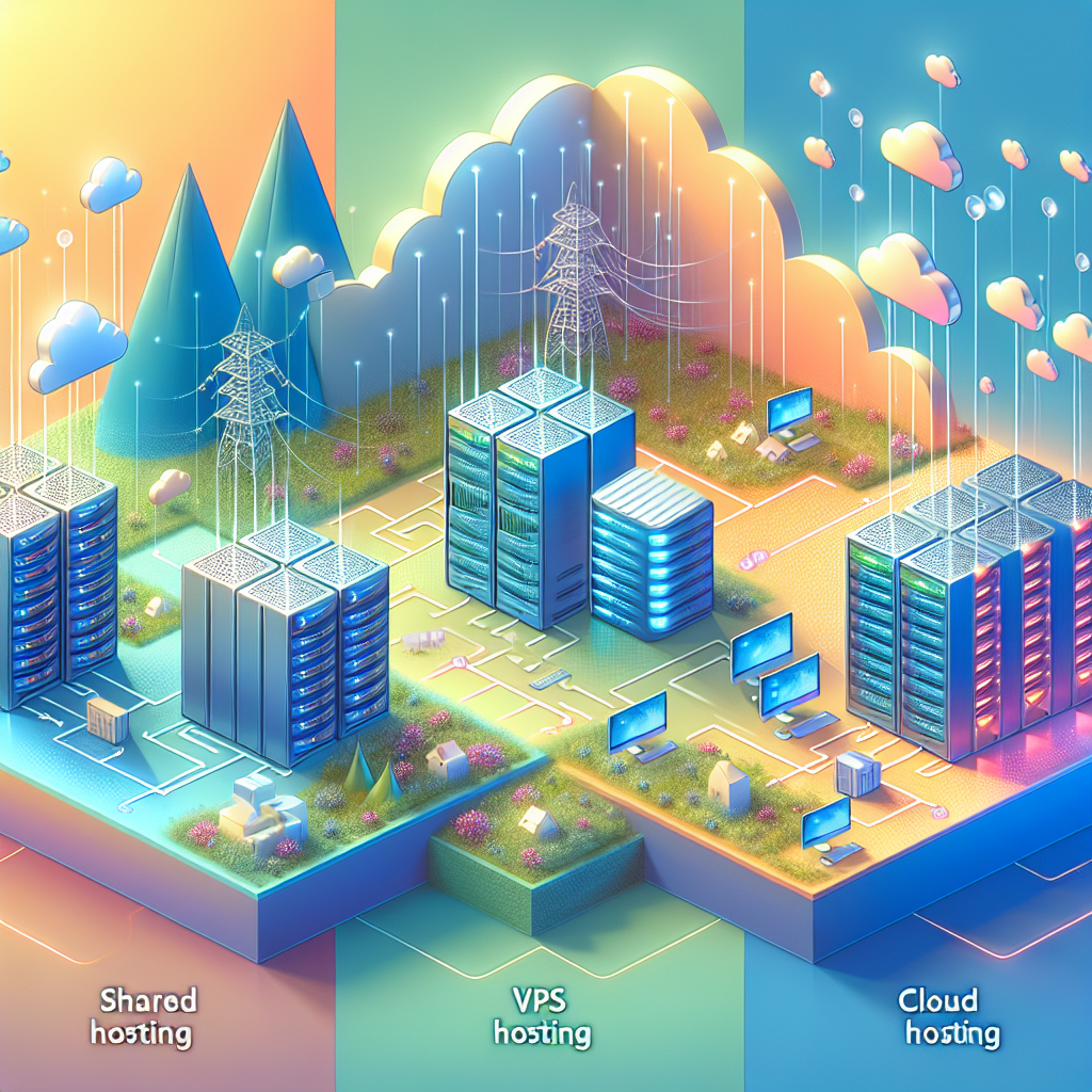 An illustration of economical web hosting services highlighting shared, VPS, and cloud hosting.