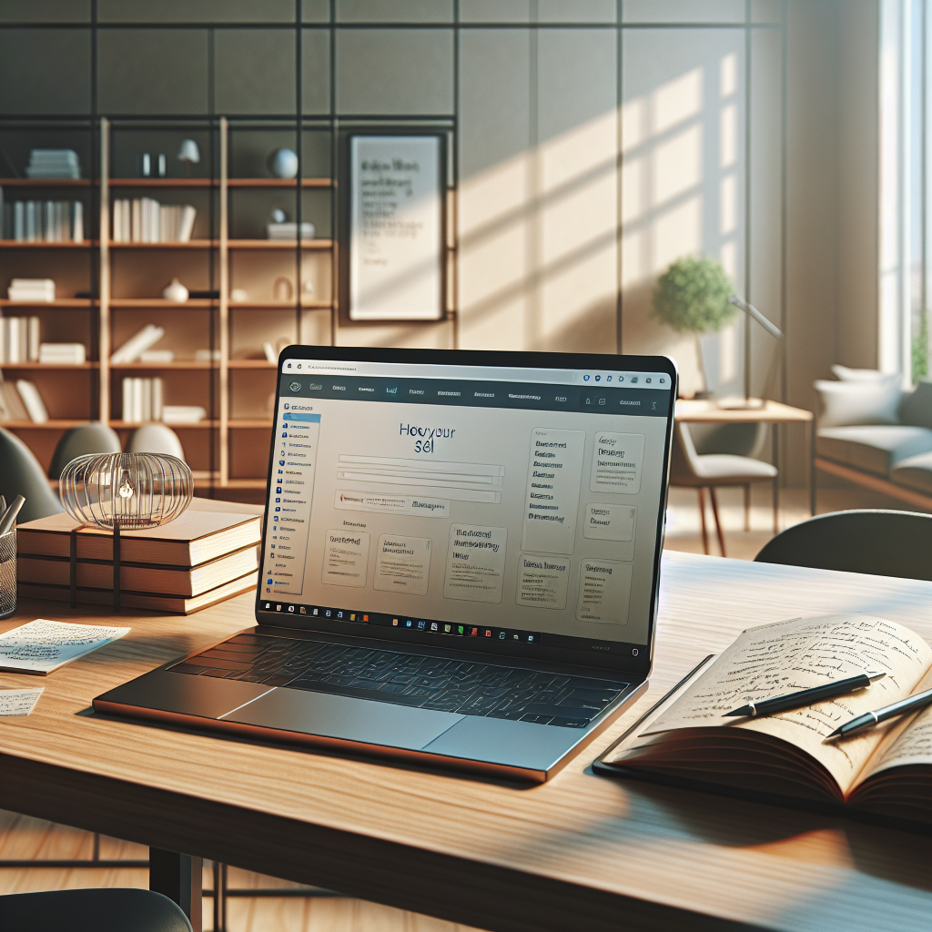 A modern office setup with a laptop and stationery focused on web hosting.