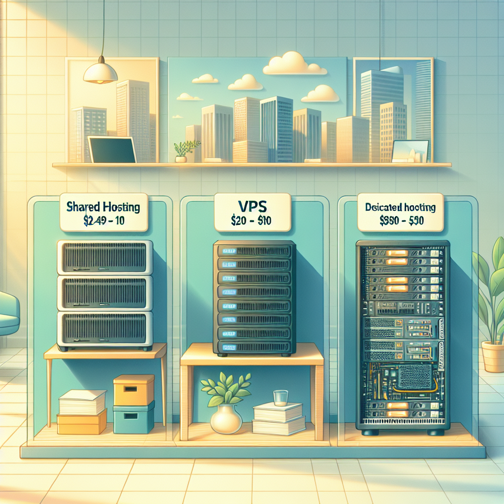 An illustration of different types of website hosting services: shared, VPS, and dedicated hosting.