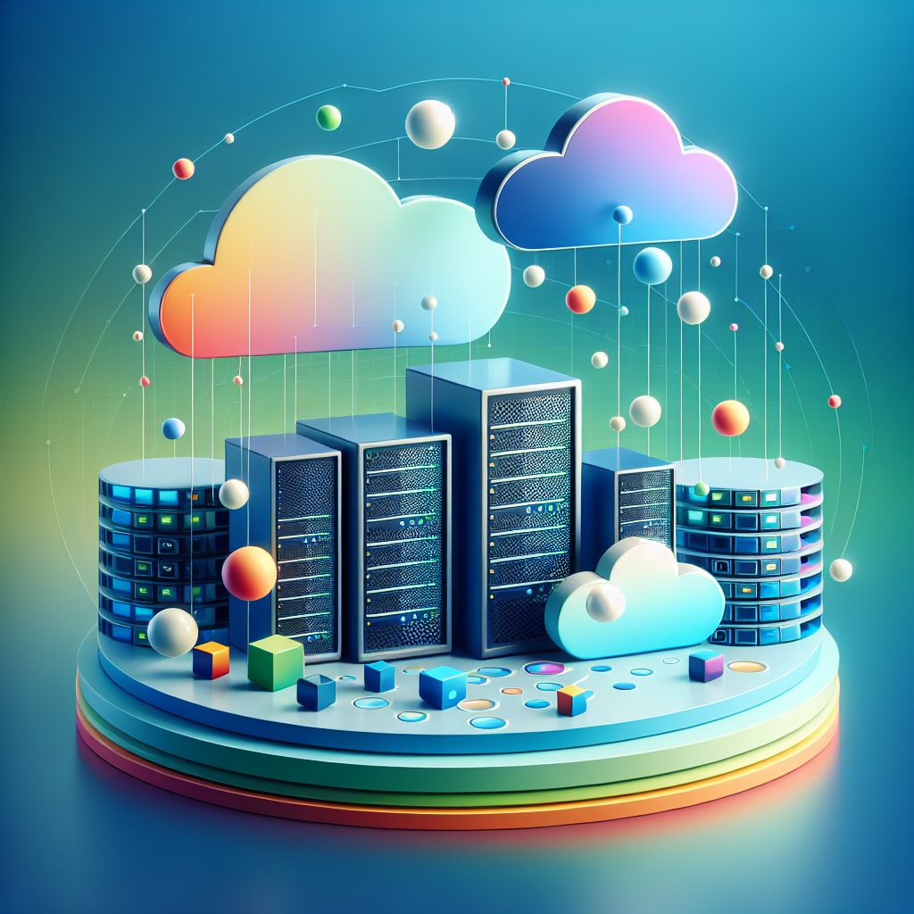 An abstract depiction of various web hosting types through colorful icons against a gradient background.