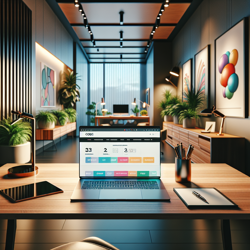 A modern workspace with a laptop, notepad, pen, and smartphone, designed for entrepreneurs.