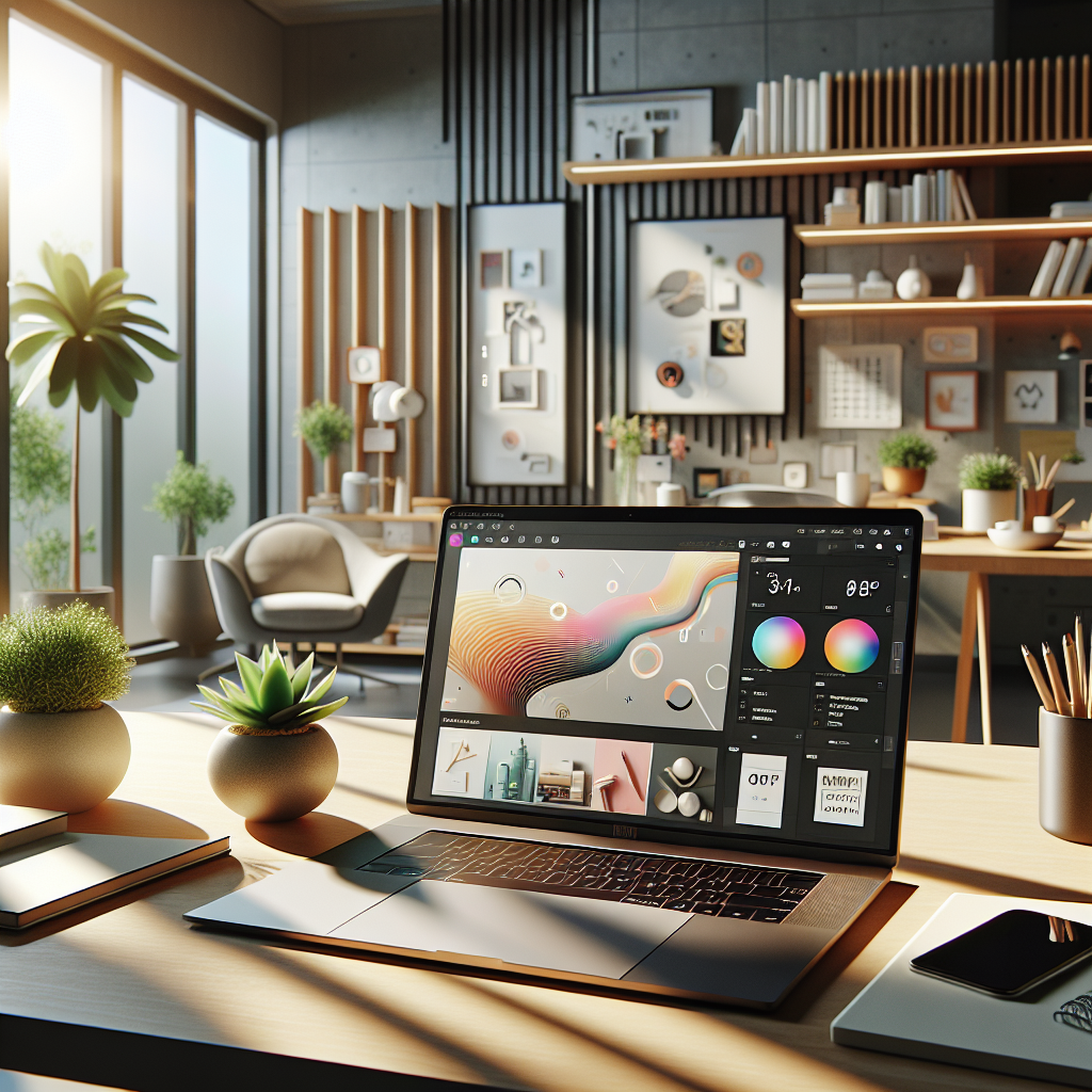 A serene digital workspace with a laptop, succulent plant, and notebook.