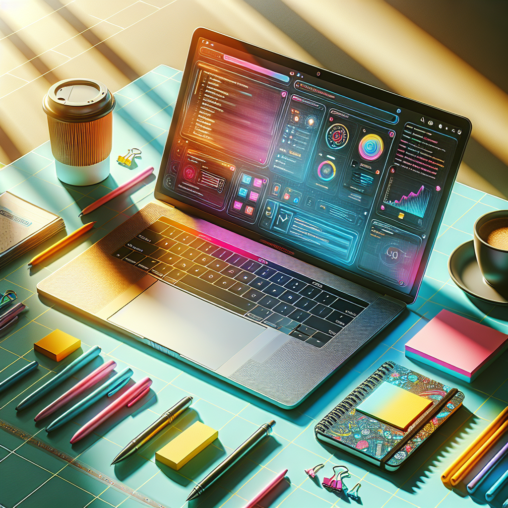 A digital workspace with a laptop displaying a web hosting interface, surrounded by stationery.