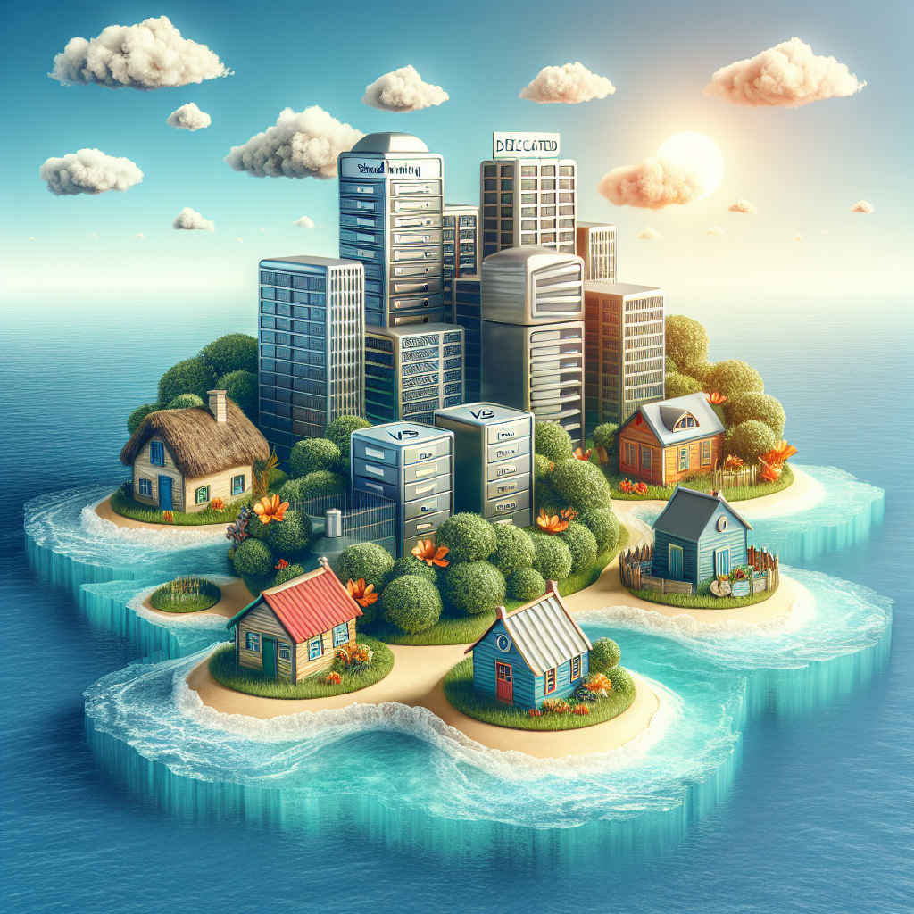 An illustration of different types of web hosting represented as islands in an ocean.
