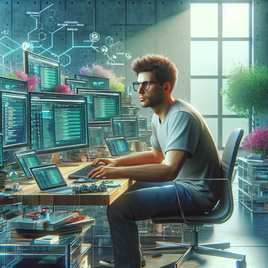 An individual analyzing web hosting plans at a modern desk with multiple monitors.