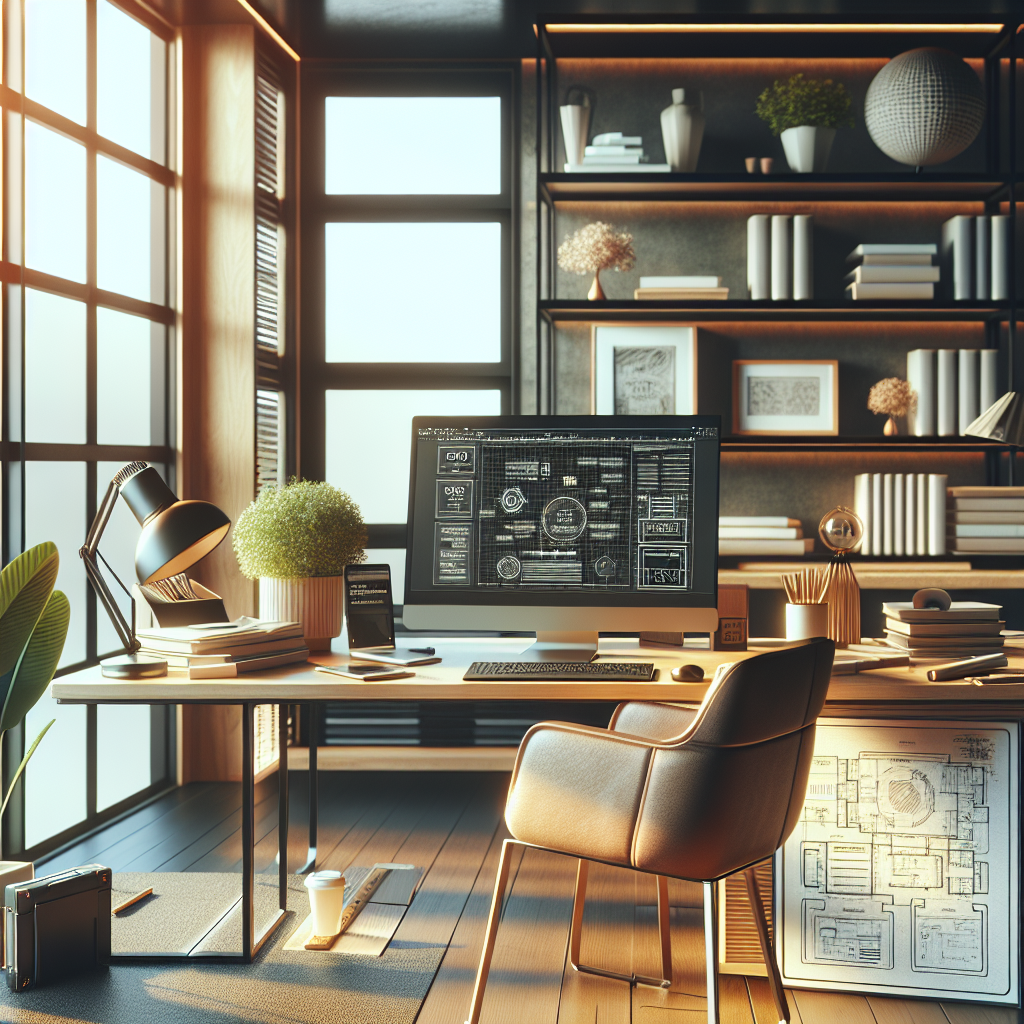 A modern home office setup with a laptop, coffee cup, and plants, symbolizing web hosting costs.