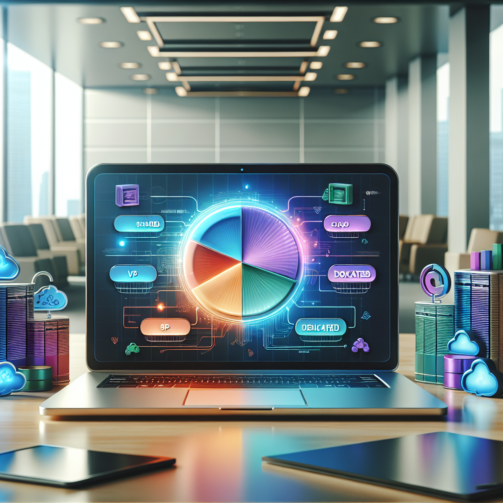 A laptop displaying a graph of web hosting costs surrounded by icons related to hosting features.