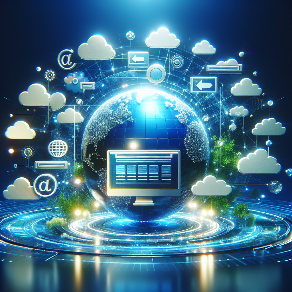 An illustration of a glowing globe surrounded by website symbols, emphasizing the importance of domain names.