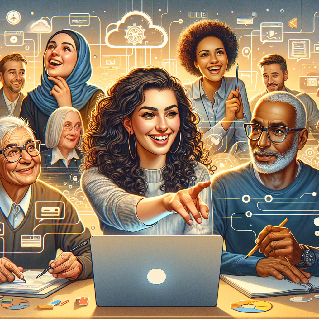 A group of people discussing web hosting options around a laptop.