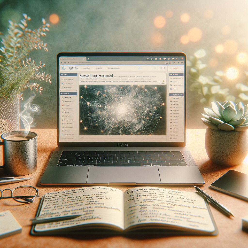 A digital workspace with a laptop showing Reddit discussions on affordable web hosting, accompanied by a notepad, coffee, and a plant.