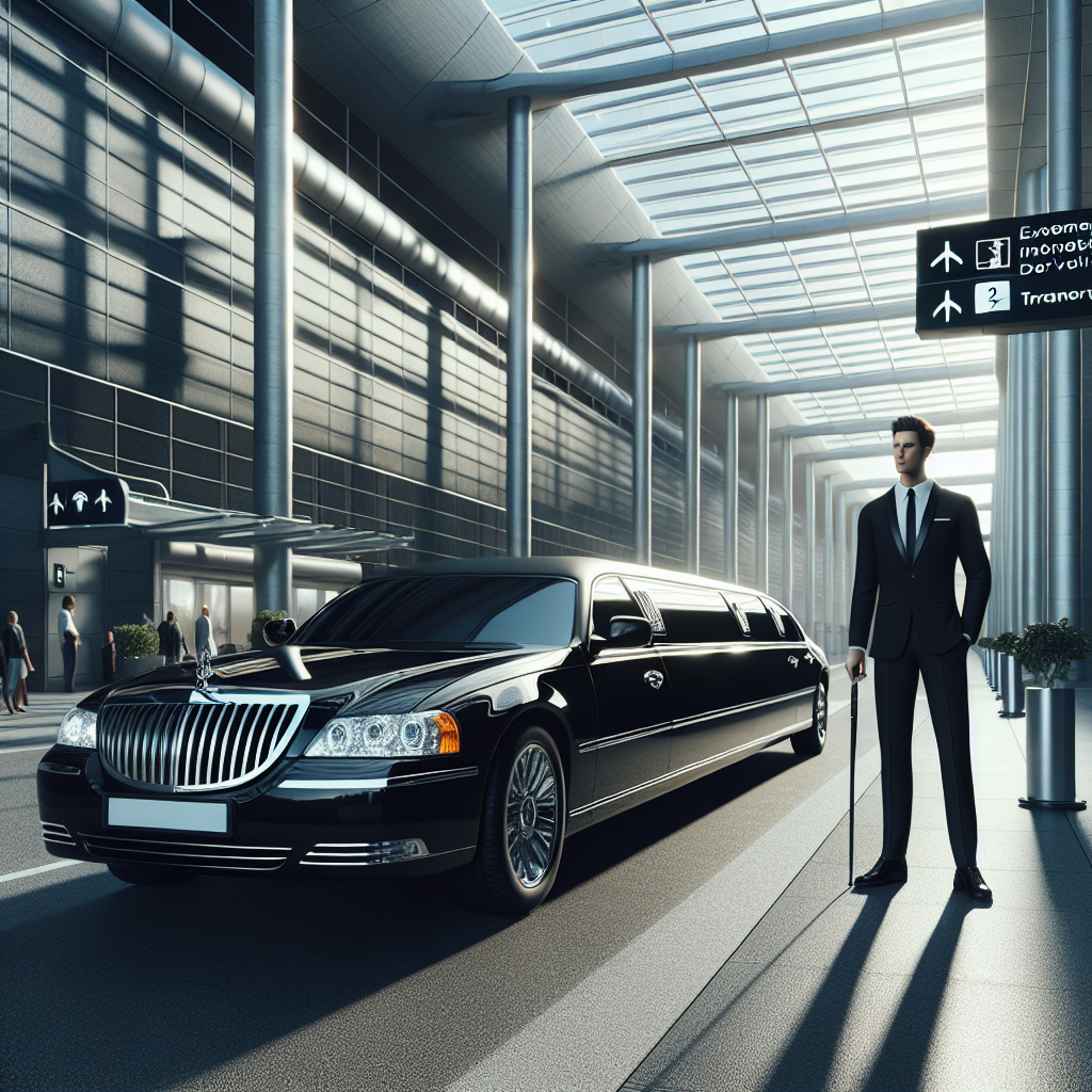 A black luxury limousine at Hamilton airport with a professional chauffeur.