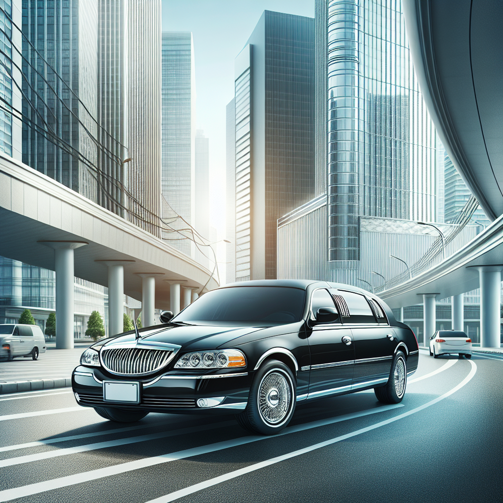 Luxurious black town car service on a modern street in Kitchener-Waterloo, reflecting high-end transportation with no text or logos.