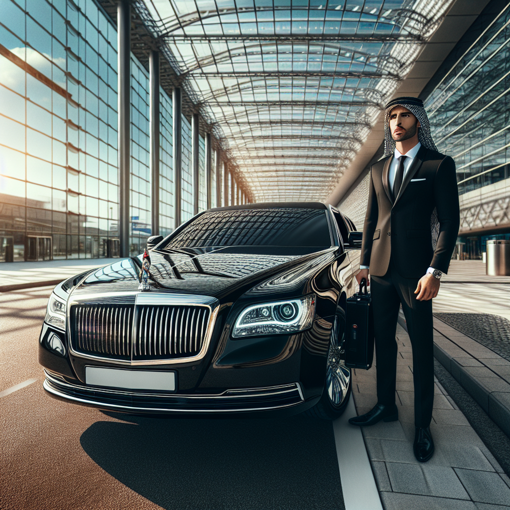 Luxurious black limousine at Toronto Pearson International Airport with a professional driver ready to welcome passengers.