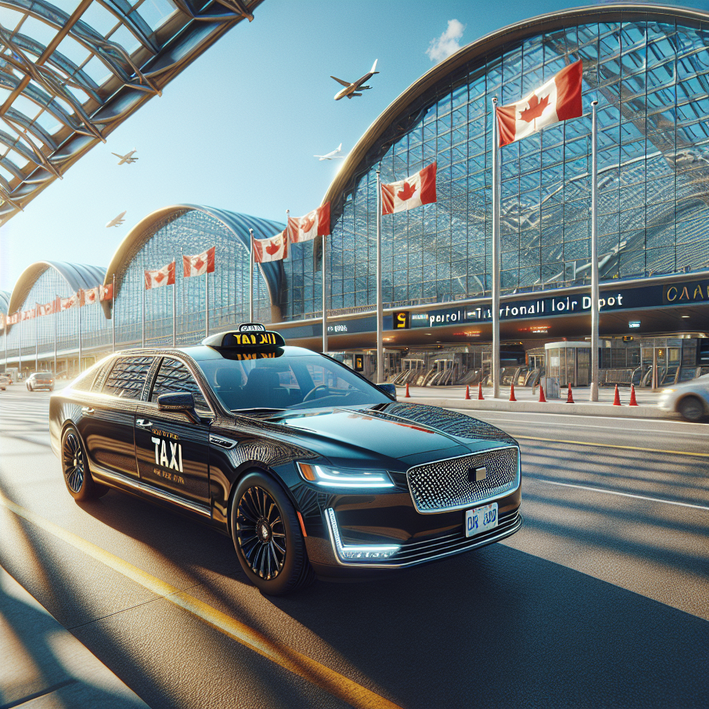 Luxurious flat rate taxi service in Toronto in front of Pearson International Airport.