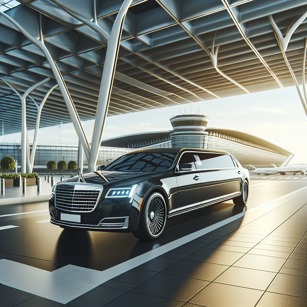 Luxurious black limousine parked at an airport terminal in Barrie.